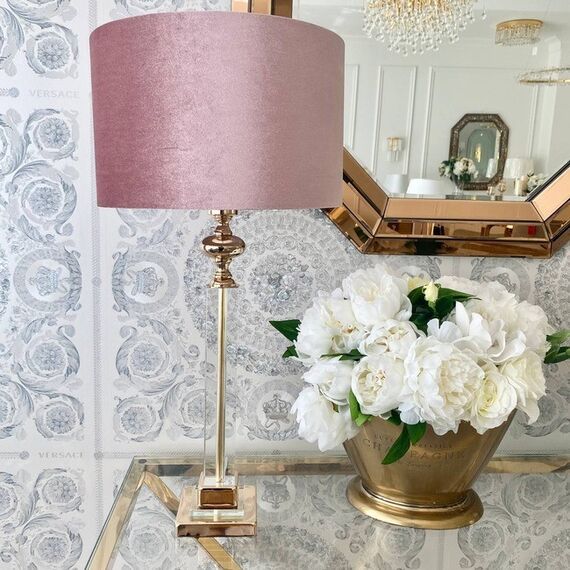Lampshade for a table lamp pink velor glamor cylinder 45 cm
