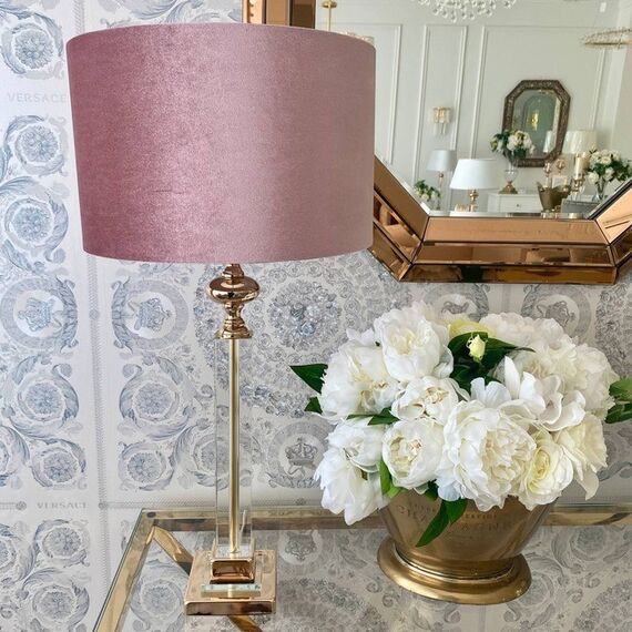 Lampshade for a table lamp pink velor glamor cylinder 45 cm