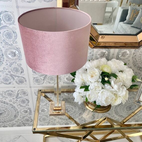 Lampshade for a table lamp pink velor glamor cylinder 45 cm