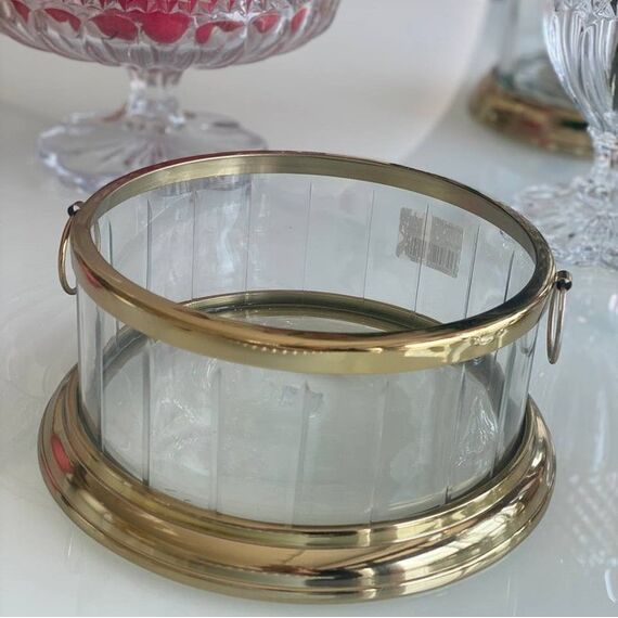 Gold glass table ice cooler with handles