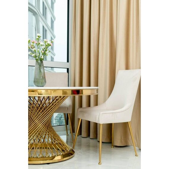 Designerski stół ANTONIO 130 cm stal okrągła do jadalni z blatem z białego, czarnego marmuru, nowoczesny glamour złoty