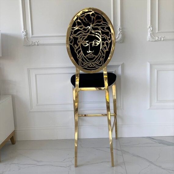 Luxury bar stool, island, modern, glamor, black, gold Medusa