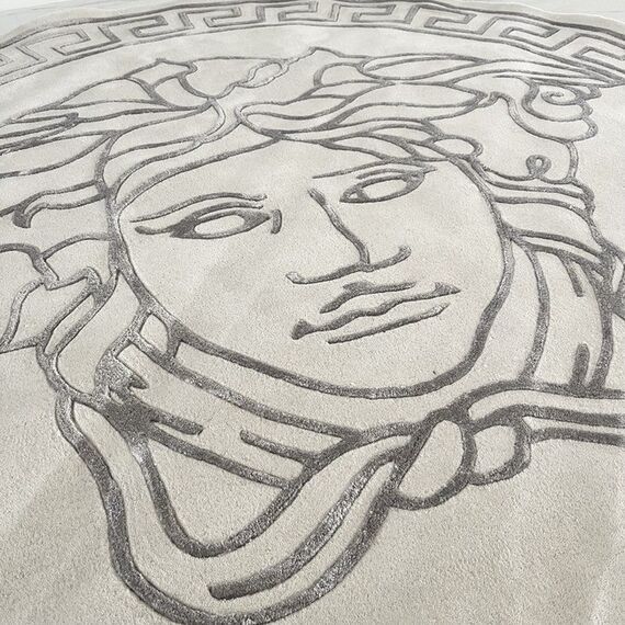 Okrągły dywan z twarzą medusy, do salonu, do jadalni, grecki wzór,  szary MEDUSA SILVER 180cm