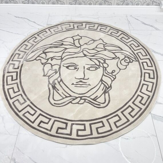 Okrągły dywan z twarzą medusy, do salonu, do jadalni, grecki wzór,  szary MEDUSA SILVER 180cm