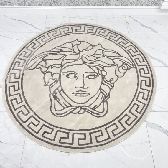 Okrągły dywan z twarzą medusy, do salonu, do jadalni, grecki wzór,  szary MEDUSA SILVER 180cm