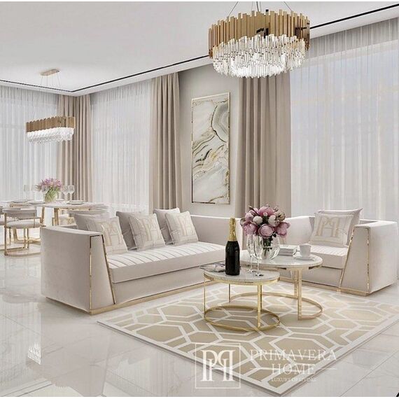 Glamour coffee table, modern gold with white stone table top MARCO GOLD