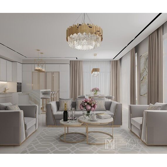 Glamour coffee table, modern gold with white stone table top MARCO GOLD