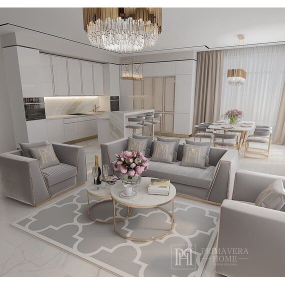 Glamour coffee table, modern gold with white stone table top MARCO GOLD