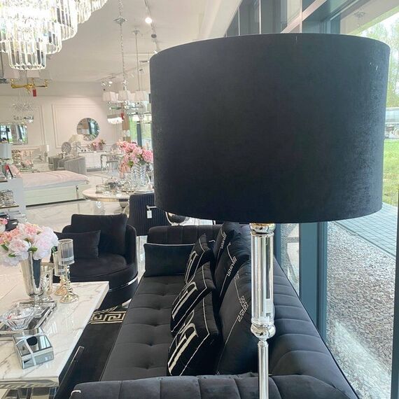 Round velor lampshade, black, gold, XXL cylinder