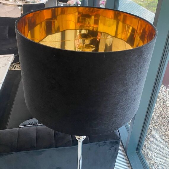 Round velor lampshade, black, gold, XXL cylinder