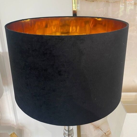 Round velor lampshade, black, gold, XXL cylinder