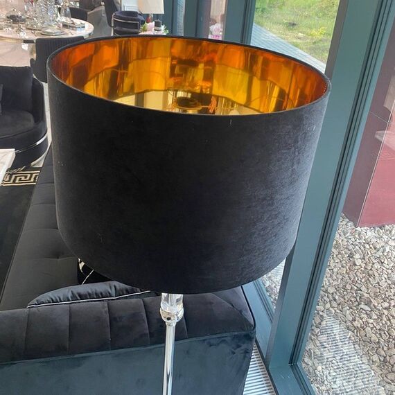 Round velor lampshade, black, gold, XXL cylinder