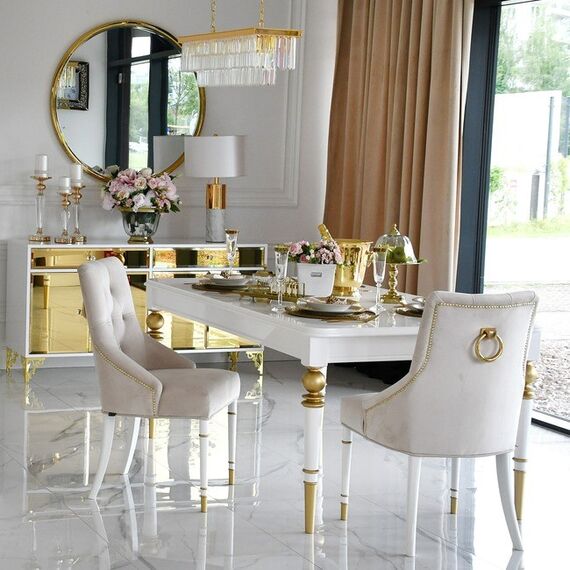 Modern, golden PRINCE glamor chair with a knocker for the dining room