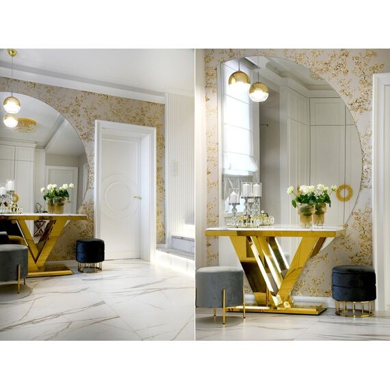 Gold console, modern, white marble top, glamour, LV COLLECTION
