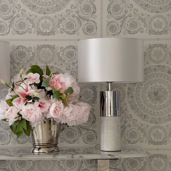 Modern silver and white table lamp in the glamor style SILVIA