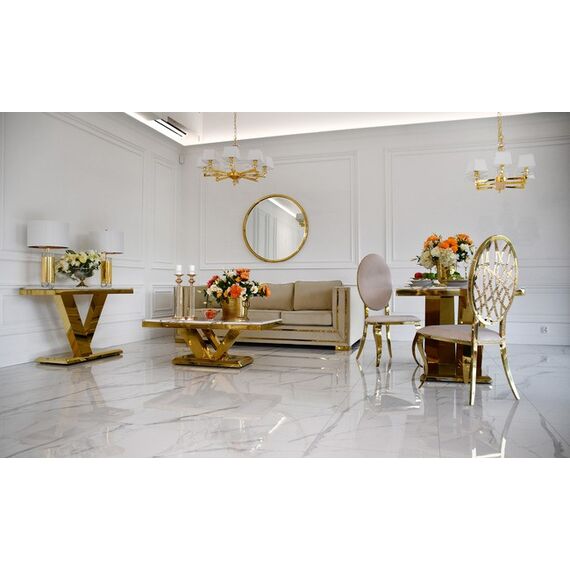 Glamorous sofa for the living room, designer, exclusive, luxurious with gold strips MONACO