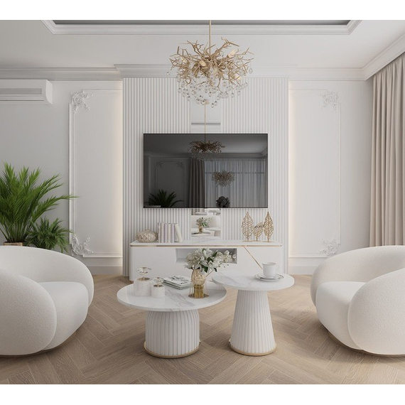 Coffee table, round, designer, glamor, for the living room, beige, gold, KENDALL table set