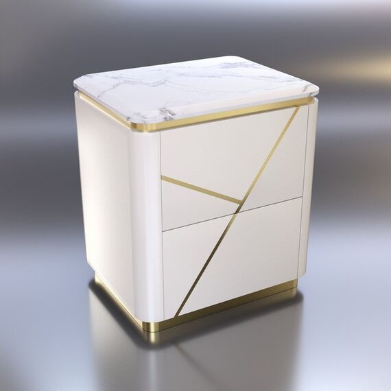 Glamor bedside table lacquered high gloss white gold for the bedroom AVENUE