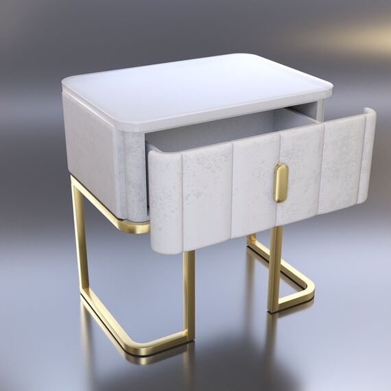 Modern glamor bedside table, beige, gold, side table with drawer AMORE