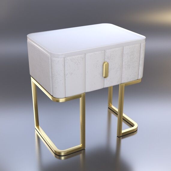 Modern glamor bedside table, beige, gold, side table with drawer AMORE