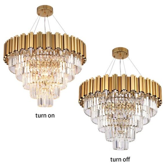 Glamor hanging chandelier, exclusive crystal lamp, round, gold ROYAL