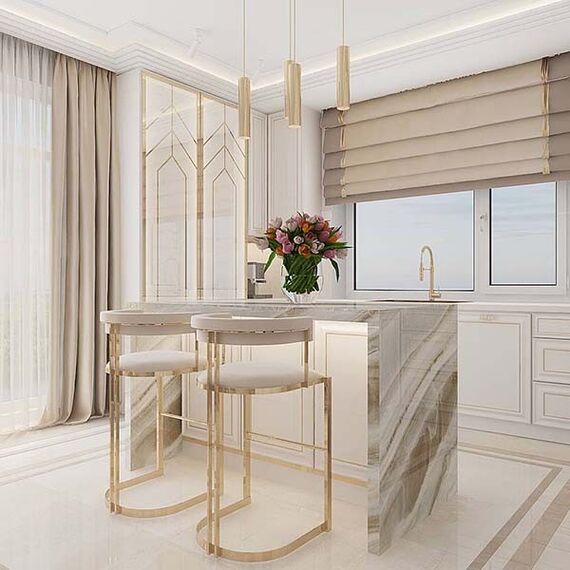 Glamor bar stool, gold, boucle, modern upholstered for dining room, bar, MARCO island OUTLET