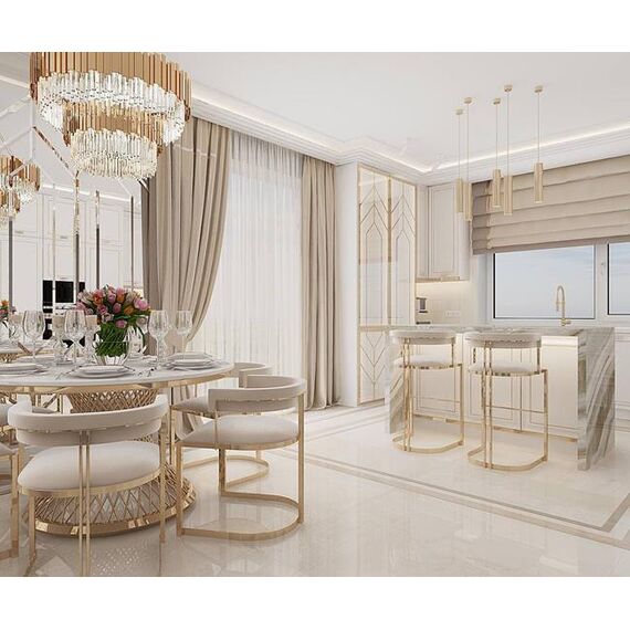 Glamor bar stool, gold, boucle, modern upholstered for dining room, bar, MARCO island OUTLET