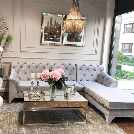 Glamour upholstered sofa, corner sofa with bedroom function PRADA