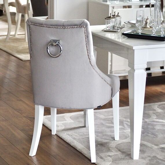 Gray glamor chair with a quilted backrest, classic, for the dining room, with a knocker, New York, modern, silver PRINCE II