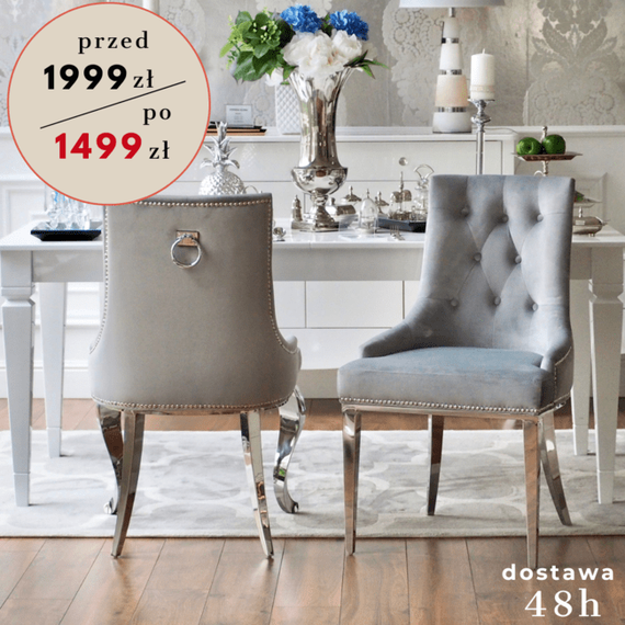 Silver gray upholstered chair on steel straight legs MADAME