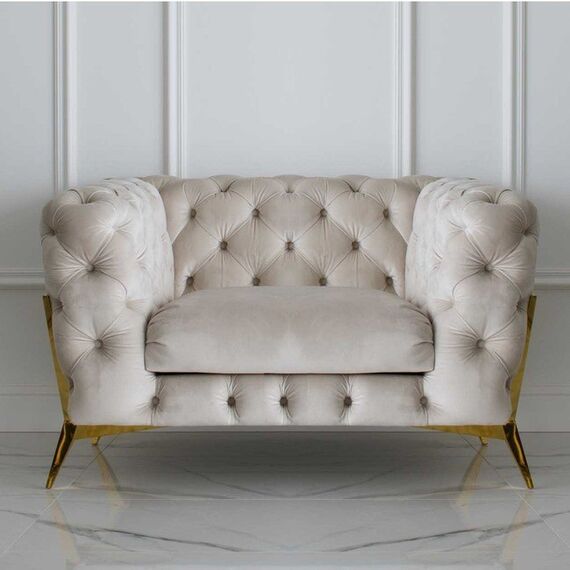 Luksusowy fotel pikowany do salonu nowoczesny glamour złoty DIVA