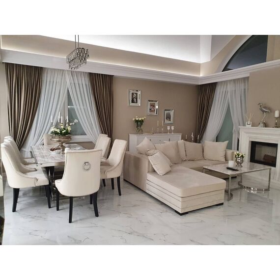 Aksamitny narożnik srebrny z funkcją spania nowoczesna kanapa narożna NERO