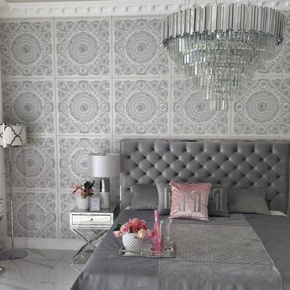 Tapeta VERSACE IV Heritage ornament srebrny na białym tle