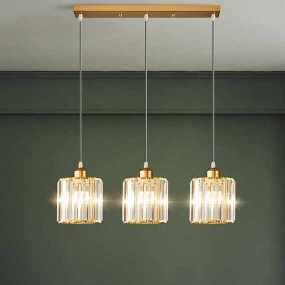 Crystal chandelier, glamor pendant lamp, oblong, gold, designer, exclusive, with glass shades, over the island STARS L