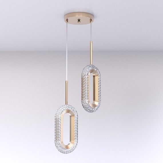 Modern chandelier, glamor pendant lamp, gold, designer, exclusive, hanging plafond VALO DOUBLE