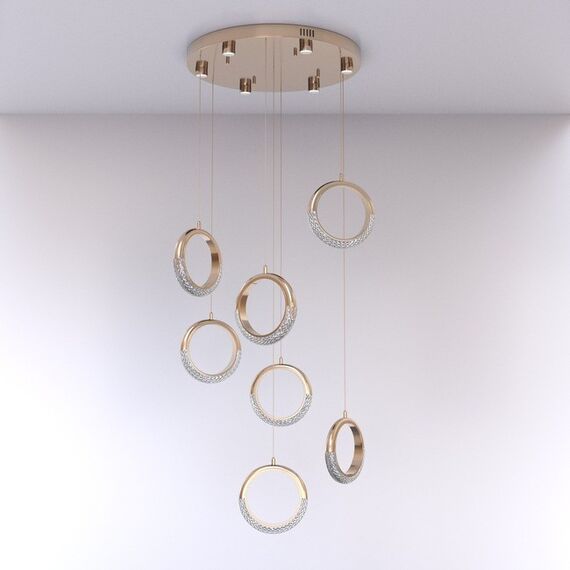 Modern chandelier, glamor pendant lamp, gold, round, designer, exclusive, hanging ceiling lamp ROUND M