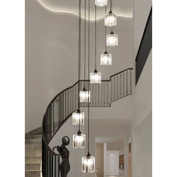 Crystal chandelier, hanging, gold, designer, exclusive, in a modern style, with glass shades, STARS XL hanging lamp above the stairs
