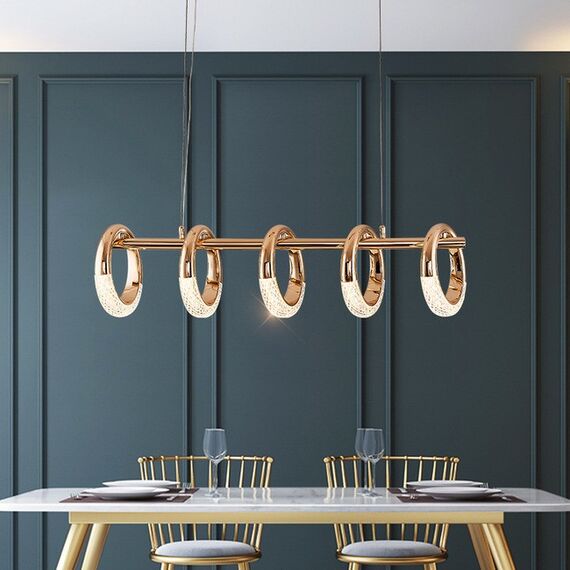 Modern, gold, glamorous chandelier, above the table, above the island, oblong ROUND L