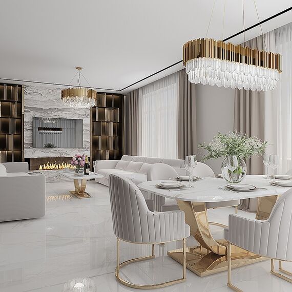 Glamour dining room table gold steel white top ART DECO OUTLET