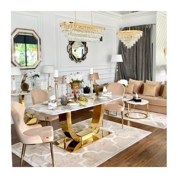 Glamour dining room table gold steel white top ART DECO OUTLET