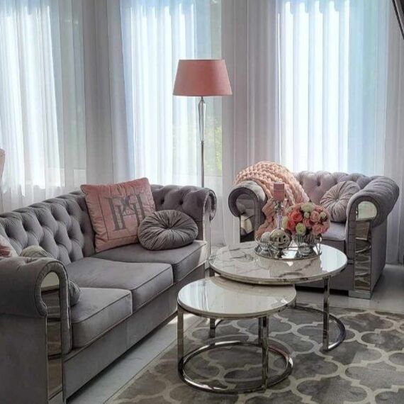 Chesterfield glamour steel velour armchair quilted grey black AVIATOR