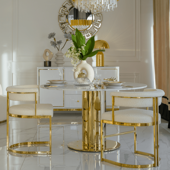 Round glamor dining table, on a golden steel leg, modern, 130cm ORION