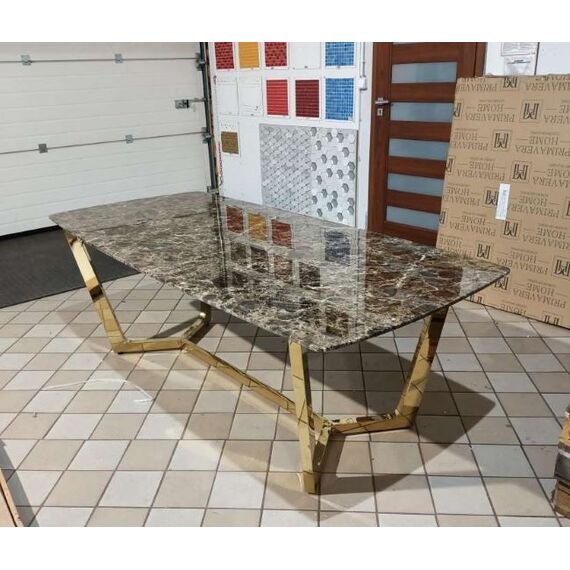 Glamor Dining Table Exclusive, Steel, Gold, brown Top 220 cm KENT OUTLET