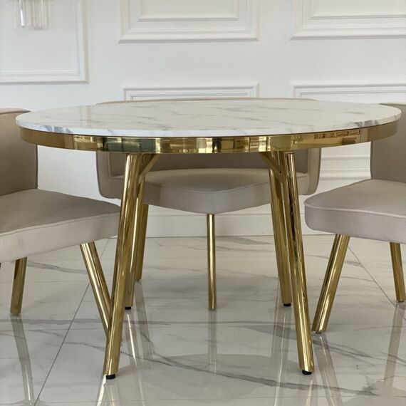 Round table, modern, glamor, white - gold 120 cm SMART