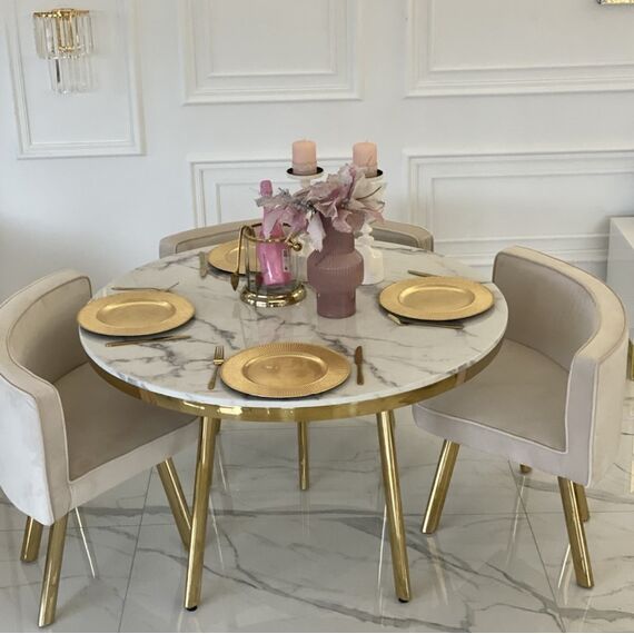 Round table, modern, glamor, white - gold 120 cm SMART