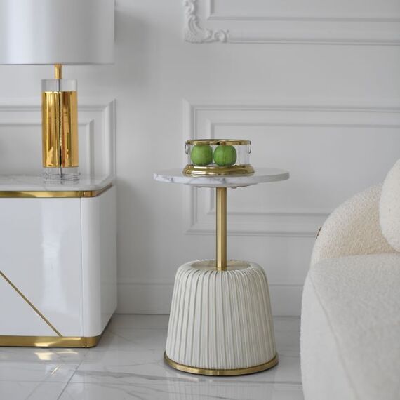 Glamor side side table, bedside white. golden KENDALL