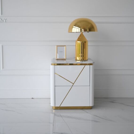 Glamor bedside table lacquered high gloss white gold for the bedroom AVENUE