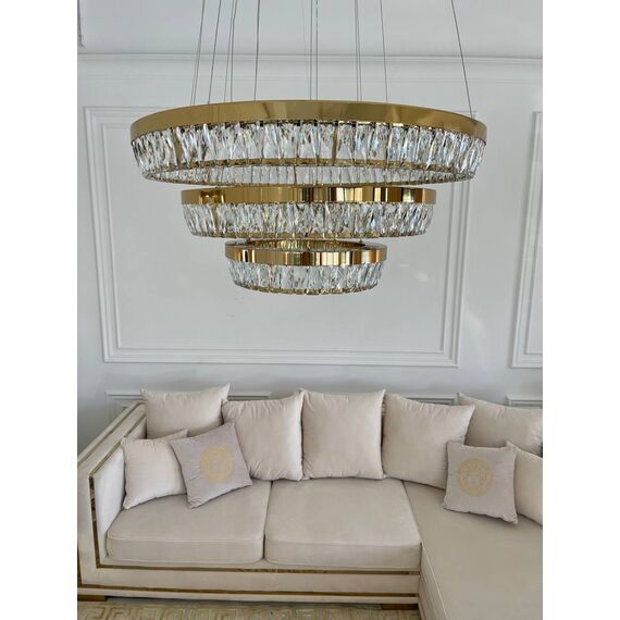 Crystal chandelier, gold, designer, exclusive in a modern style, ring, hanging lamp BELLINI XL
