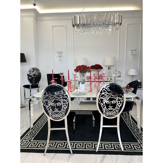 Design glamor table with a glass top, steel, modern, silver ELITE