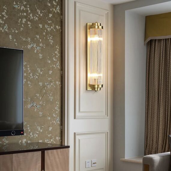 Crystal, gold, glamor, oblong wall lamp, designer wall lamp SOFIA